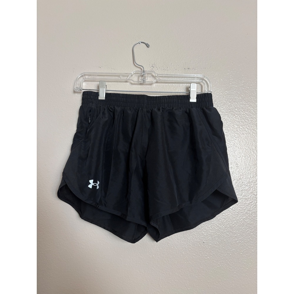 Under Armour Women's Fly-By Running Shorts Black Loose Fit Small Zip Pocket